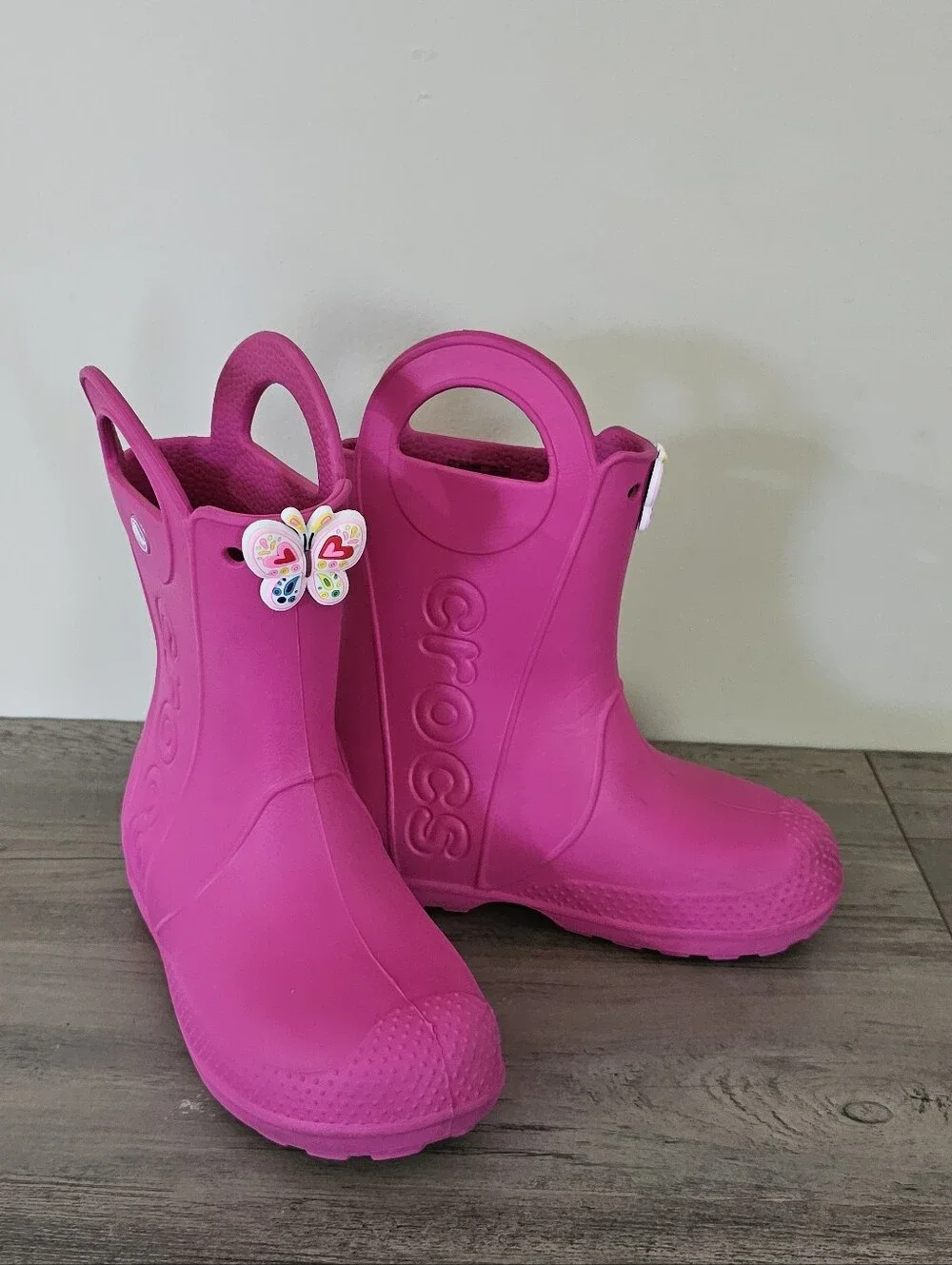 CROCS Kids Hot Pink Rain Boots with Butterfly Charm Toddler Girl C 13